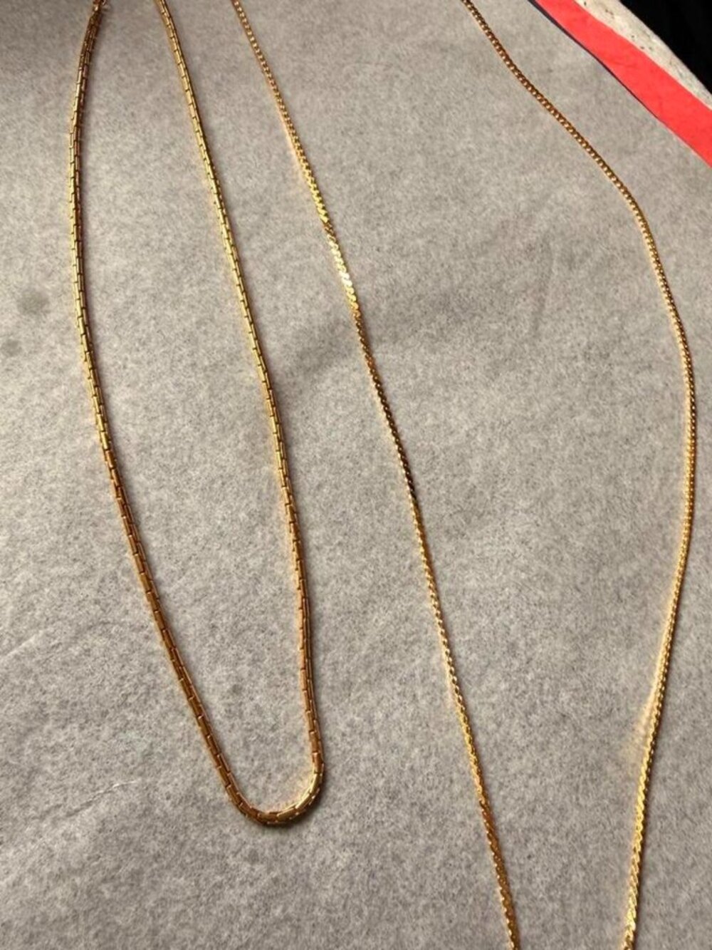Vintage Gold Tone Chain Necklace Lot of 2 Box Chain & Flat Curb Chain